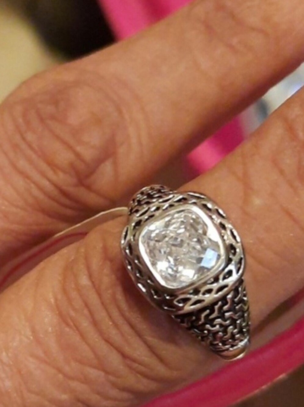 DESIGNER INSPIRED GENUINE solid sterling silver CZ RING ROPED DESIGN 7 NWT